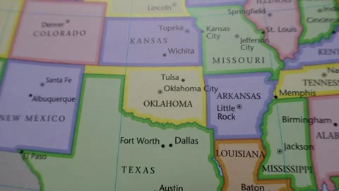Oklahoma State on United States Map Close Up. Oklahoma City and Tulsa Stock Footage 324703751