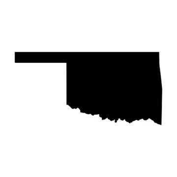 Oklahoma, state of USA - solid black silhouette map of country area. Simple flat Ilustração Stock