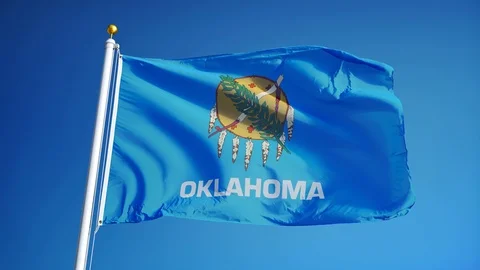 Oklahoma (U.S. state) flag in slow motion seamlessly looped with alpha Vidéo 70144746