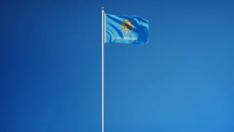 Oklahoma (U.S. state) flag in slow motion seamlessly looped with alpha Stock Footage 70144940