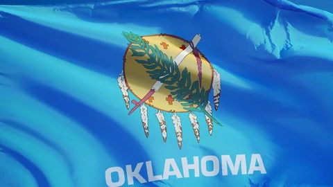 Oklahoma (U.S. state) flag in slow motion seamlessly looped with alpha Stock Footage 70145328