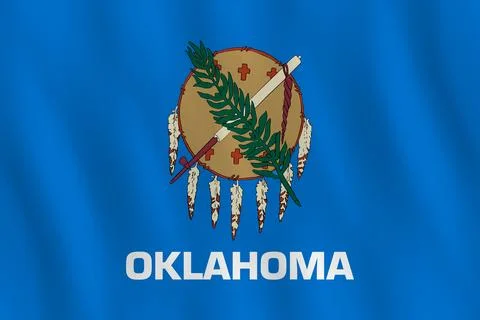 Oklahoma US state flag with waving effect, official proportion. Stock Illustration