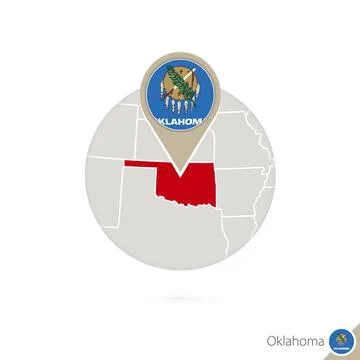 Oklahoma US State map and flag in circle. Map of Oklahoma, Oklahoma flag pi.. Stock Illustration