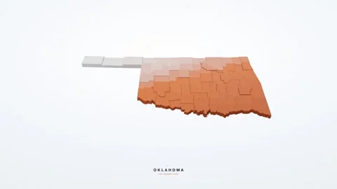 Oklahoma USA 3D isometric state map with county borders rotating on a clean Видео 340404610