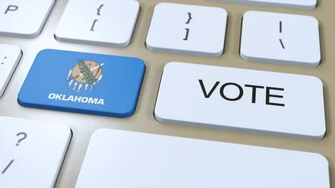 Oklahoma Vote in State. State Flag and Button 3D Illustration Stock Illustration