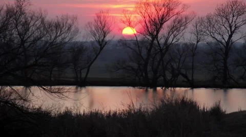Oklahoma Winter Sunset over a pond 스톡 동영상 41379484