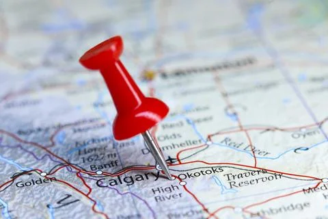 Okotoks, Canada pin on map Stock Photos