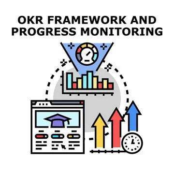 Okr framework implementing goals and tracking progress Stock Illustration