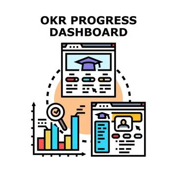 Okr progress dashboard analyzing business development performance Stock Illustration