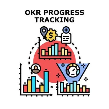 Okr progress tracking business goals achievement concept Stock Illustration