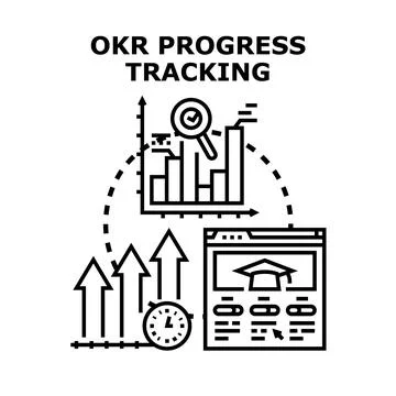 Okr progress tracking optimizing business goals and strategy Stock Illustration