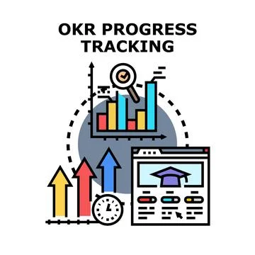 Okr progress tracking optimizing business goals and strategy Stock Illustration
