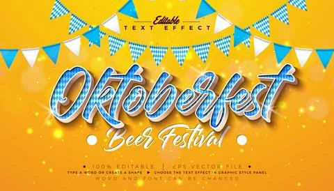 Oktoberfest 3D Editable Text Effect Design with Bavaria Flag Pattern Typograp Stock Illustration
