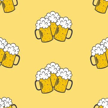 Oktoberfest beer steins seamless pattern Stock Illustration