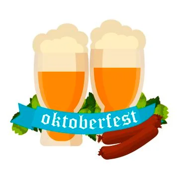 Oktoberfest celebration vector background with two beer mugs Stock Illustration
