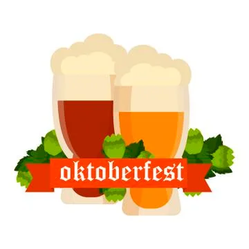 Oktoberfest celebration vector background with two beer mugs Stock Illustration