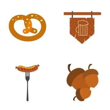 Oktoberfest flat icon set featuring german food and drink 스톡 일러스트