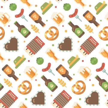 Oktoberfest flat icons pattern. Beer festival pattern on white background. Gi Illustrazione stock