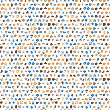 Oktoberfest flat icons seamless pattern, blue orange grey, dense Stock Illustration