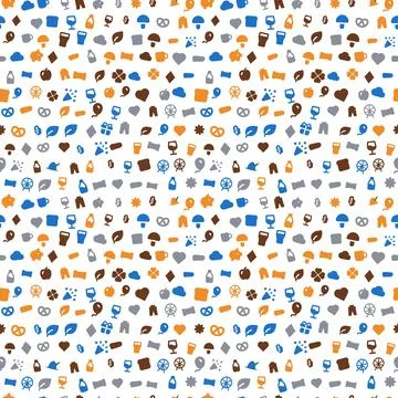 Oktoberfest flat icons seamless pattern, blue orange grey, regular Stock Illustration