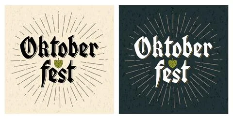 Oktoberfest gothic lettering with rays. Vector vintage illustration Stock Illustration