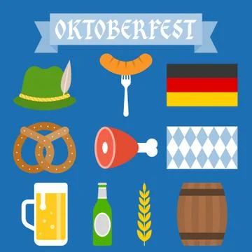 Oktoberfest icon and elements, flat design Illustrazione stock