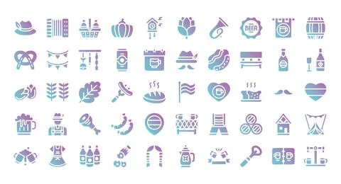 Oktoberfest icons set ,flat gradient style.Vector illustration Stock Illustration