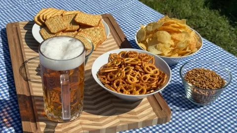 Oktoberfest Picnic Snacks Stock Footage 313363571