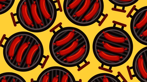 Oktoberfest Sausage Pattern Seamless Animated Motion Graphic Background Stock Footage 345932503