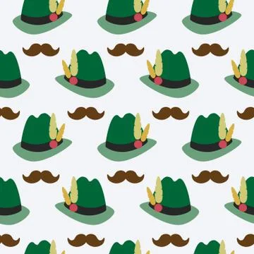 Oktoberfest seamless pattern with bavarian hat and moustaches Stock Illustration