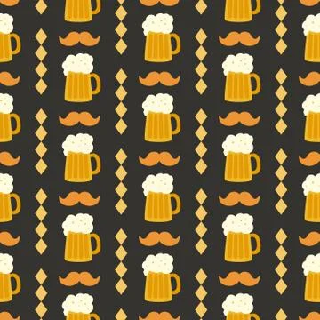 Oktoberfest seamless pattern with beer mug on black background Stock Illustration