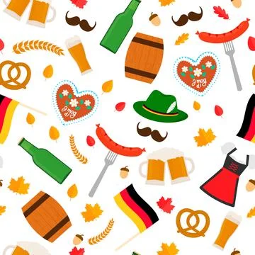 Oktoberfest seamless pattern. German beer festival background Vector templa.. Illustrazione stock