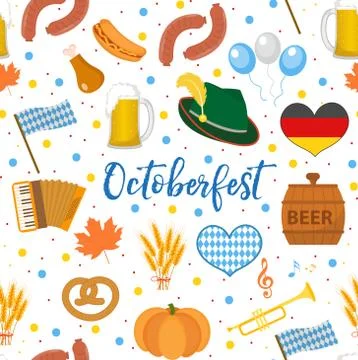 Oktoberfest seamless pattern. October fest in germany endless background. Rep 스톡 일러스트
