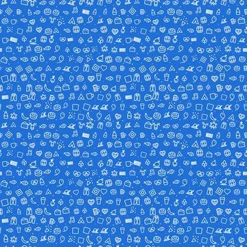 Oktoberfest seamless pattern, white line icons on Bavarian blue background Stock Illustration