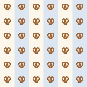 Oktoberfest striped seamless pattern with soft pretzels on cream and light blue Stock Illustration