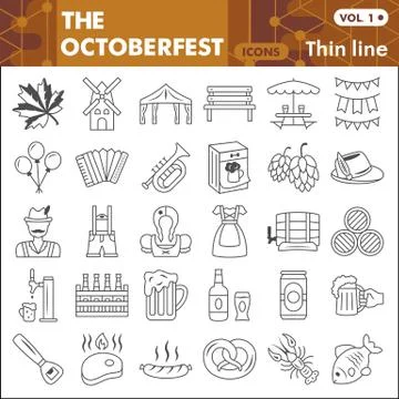 Oktoberfest thin line icon set, beer and food symbols collection or sketches Stock Illustration