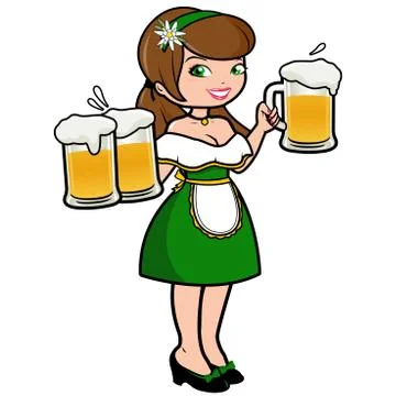 Oktoberfest waitress serving beer. Vector illustration Stock Illustration