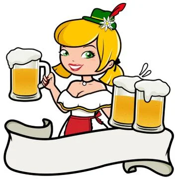 Oktoberfest waitress serving beer. Vector illustration Stock Illustration