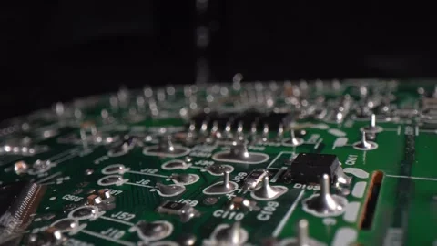 Ol circuit board with components, reverse reveal, 4k 스톡 동영상 150258963