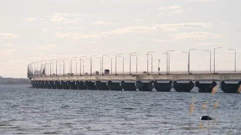 Olandsbron or Oland Bridge Seen From Oland Island, Slowmo, Static Stock Footage 201490515