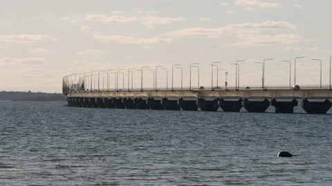 Olandsbron or Oland Bridge Seen From Oland Island, Pan Vídeos de archivo 201490615