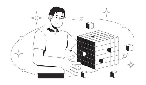 OLAP data cube analysis line illustration concept Stock Illustration