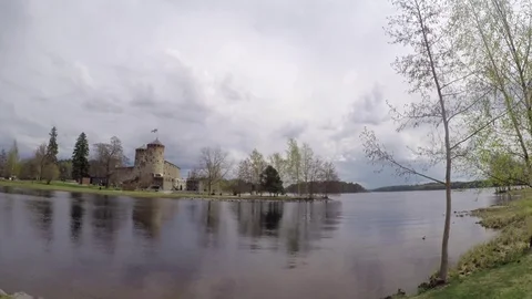 Olavinlinna, Pan time lapse of olavinlinna medival castle, in Savonlinna, Uus Stock Footage 76991274