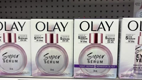 Olay Super Serum face and eye products Stock Footage 314808077
