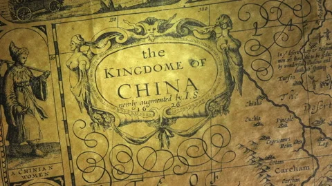 An old 17th century map dated 1626 titled The Kingdom of China. Stock Footage 151955971