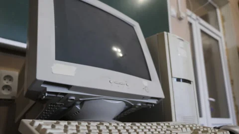 Old 1980S - 1990S Computer.  Vintage Technology Stock Footage 257944681