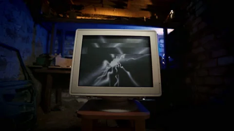 Old 2000s computer in the garage. retro vintage technique. Abstract Digital 스톡 동영상 167659543