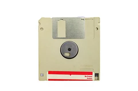 Old 3.5-inch floppy disk or diskette isolated on white background Stock Photos