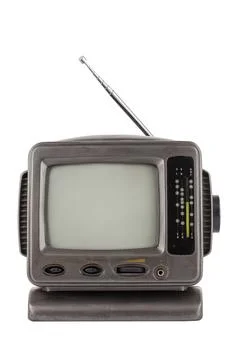 Old 5.5 inch protable analog crt tv unit isolated on white, front view Фото