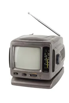 Old 5.5 inch protable analog crt tv unit isolated on white Stock Photos